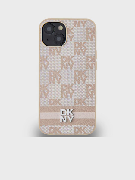 DKNY PU Leather Checkered Pattern and Stripe Zadní Kryt pro iPhone 15 Pink DKNY