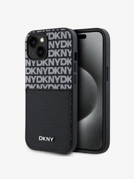 DKNY PU Leather Repeat Pattern Card Pocket Zadní Kryt pro iPhone 15 Black DKNY