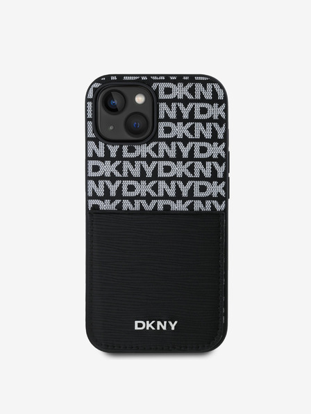 DKNY PU Leather Repeat Pattern Card Pocket Zadní Kryt pro iPhone 15 Black DKNY