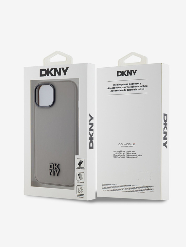 DKNY PU Leather Stack Logo Magsafe Zadní Kryt pro iPhone 15 Grey DKNY