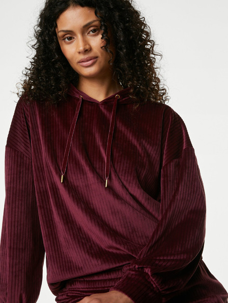 Marks & Spencer Vínová dámská žebrovaná mikina s kapucí a technologií Flexifit™ Marks & Spencer