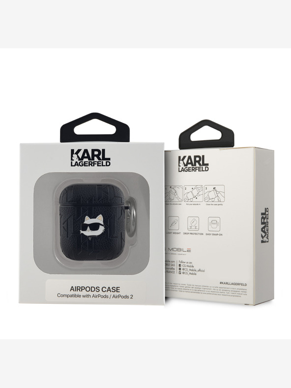 Karl Lagerfeld Karl Lagerfeld PU Embossed Choupette Head Pouzdro pro AirPods 1/2 Black