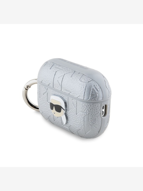 Karl Lagerfeld Karl Lagerfeld PU Embossed Karl Head Pouzdro pro AirPods Pro 2 Silver