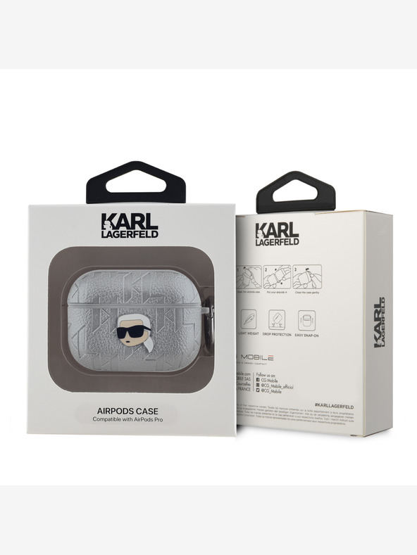 Karl Lagerfeld Karl Lagerfeld PU Embossed Karl Head Pouzdro pro AirPods Pro Silver