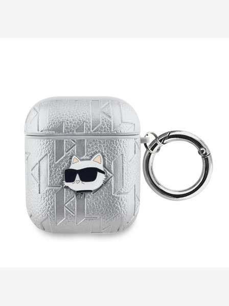 Karl Lagerfeld Karl Lagerfeld PU Embossed Choupette Head Pouzdro pro AirPods 1/2 Silver