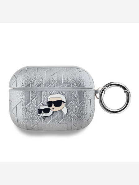 Karl Lagerfeld Karl Lagerfeld PU Embossed Karl and Choupette Heads Pouzdro pro AirPods Pro Silver