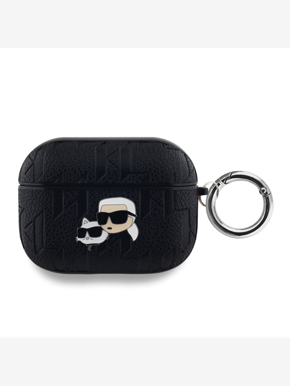 Karl Lagerfeld PU Embossed Karl and Choupette Heads Pouzdro pro AirPods Pro Black Karl Lagerfeld