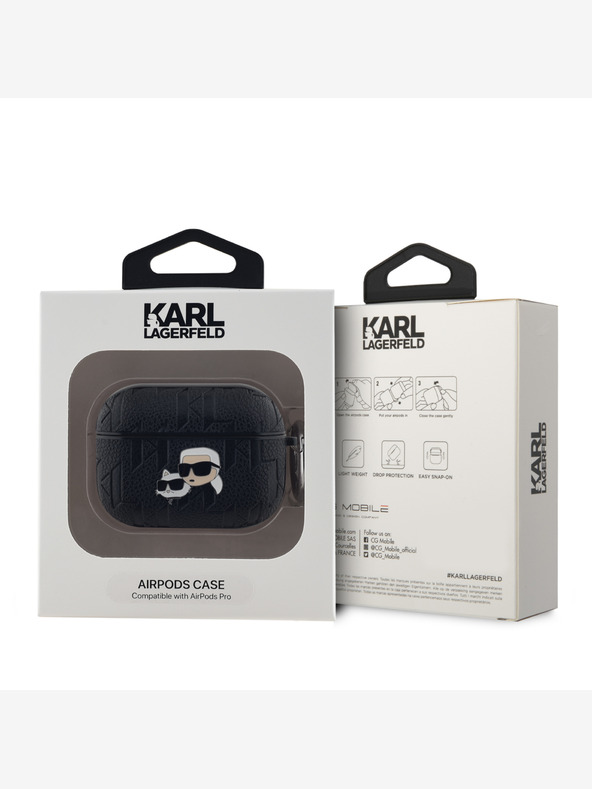 Karl Lagerfeld PU Embossed Karl and Choupette Heads Pouzdro pro AirPods Pro Black Karl Lagerfeld