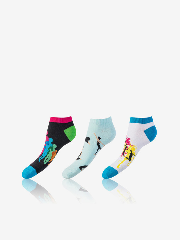 Bellinda Sada tří párů unisex ponožek v černé, bílé a světle modré barvě Bellinda CRAZY IN-SHOE SOCKS 3x