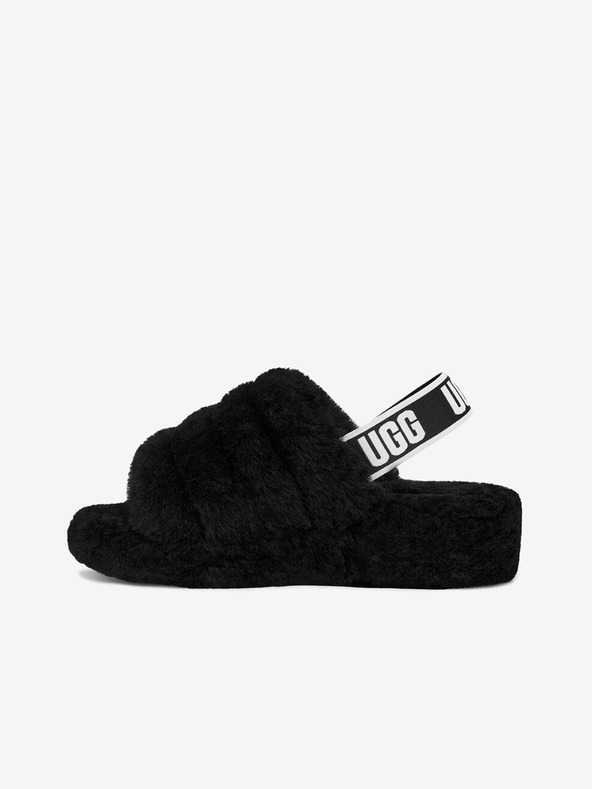 UGG Černá dámská domácí obuv z ovčí kožešiny UGG Fluff Yeah Slide