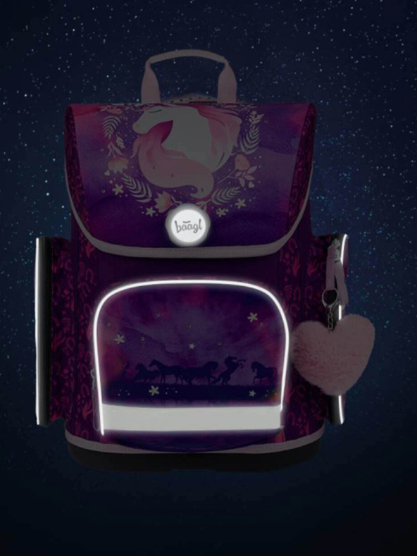 BAAGL  Fialový školní set Ergo - aktovka, penál, sáček Baagl Kůň