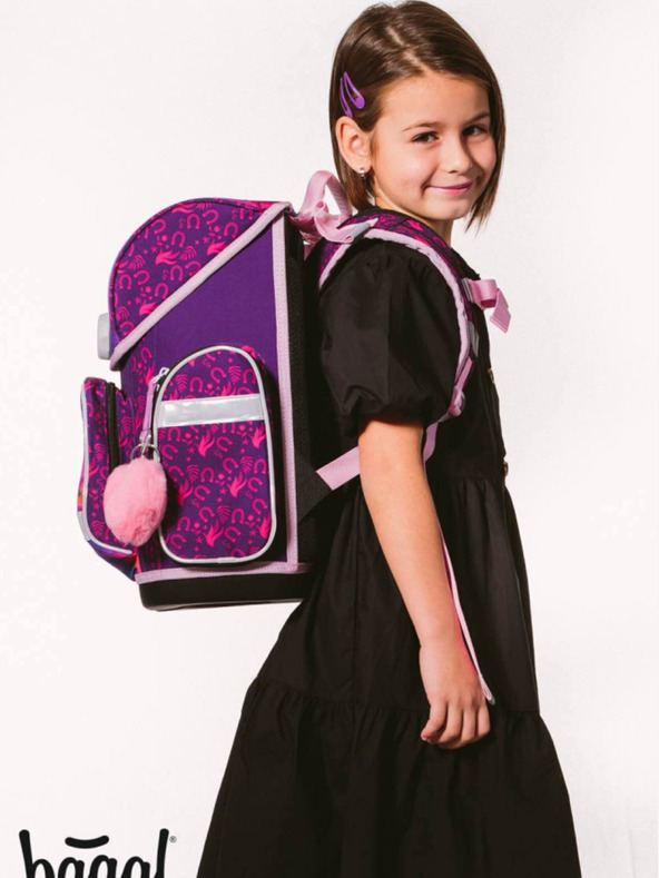 BAAGL  Fialový školní set Ergo - aktovka, penál, sáček Baagl Kůň