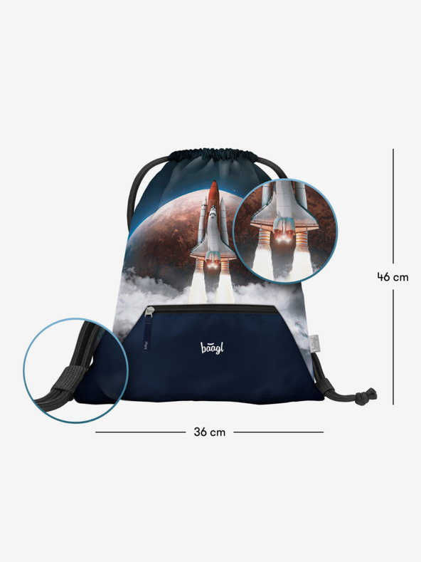 BAAGL  Modrý školní set - aktovka, penál, sáček Baagl Shelly Space Shuttle