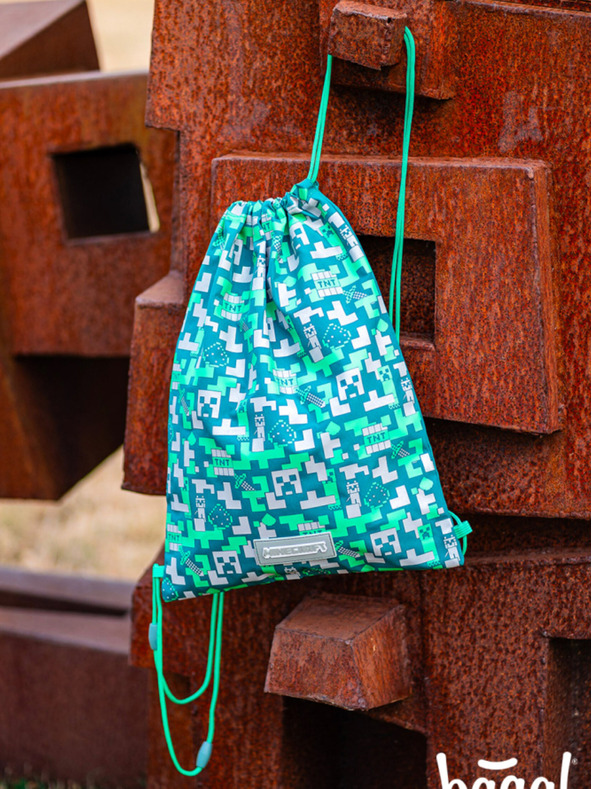 BAAGL  Zelený vak Baagl Minecraft Silver Creeper