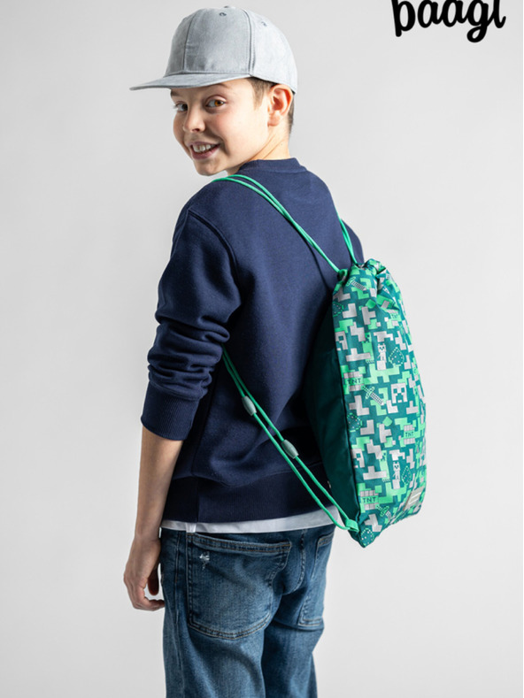 BAAGL  Zelený vak Baagl Minecraft Silver Creeper