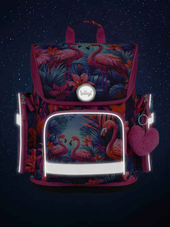 BAAGL  Růžová školní aktovka Ergo Baagl Plameňáci