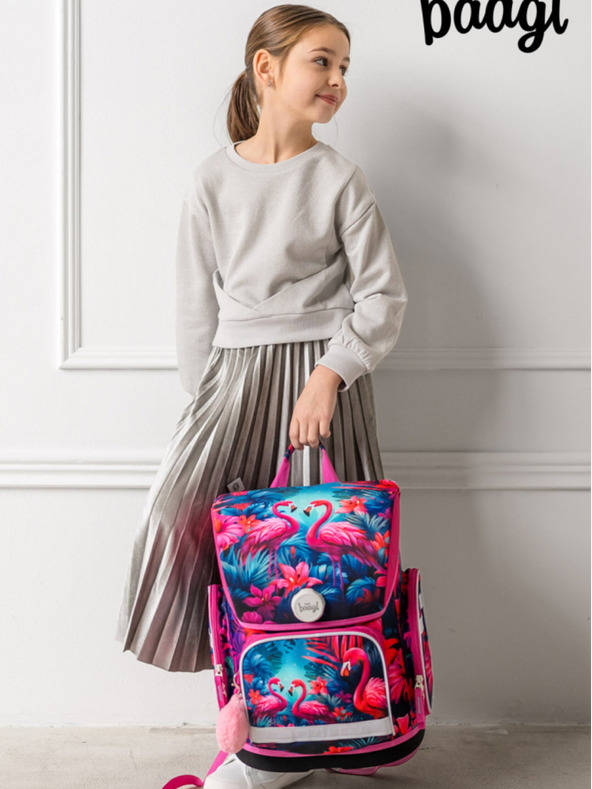 BAAGL  Růžová školní aktovka Ergo Baagl Plameňáci