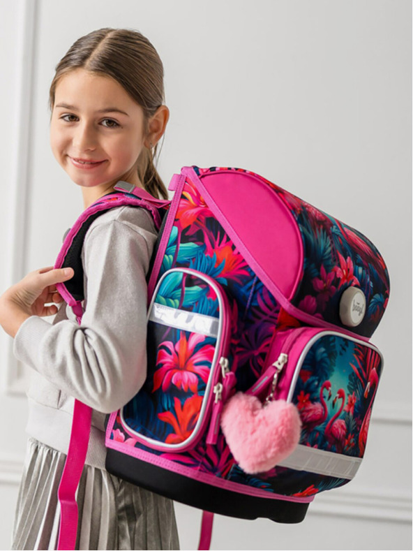 BAAGL  Růžová školní aktovka Ergo Baagl Plameňáci