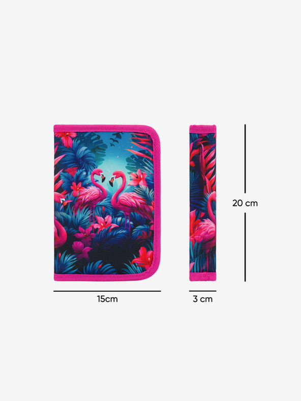 BAAGL  Růžový školský set Ergo - aktovka, peračník, sáčok Baagl Plameňáci