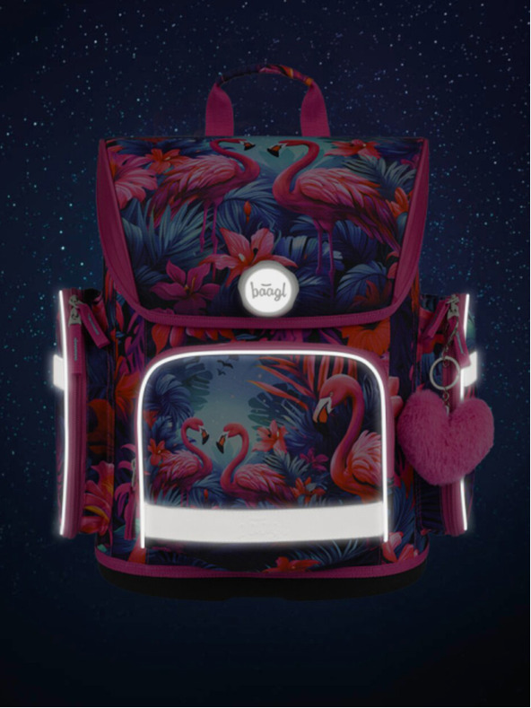 BAAGL  Růžový školský set Ergo - aktovka, peračník, sáčok Baagl Plameňáci