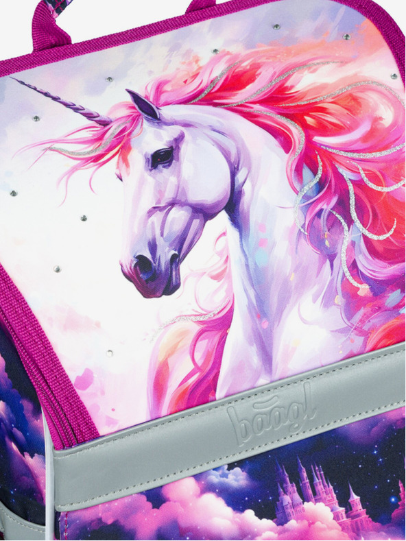 BAAGL  Fialový školní set Zippy  - aktovka, penál, sáček Baagl Jednorožec Království