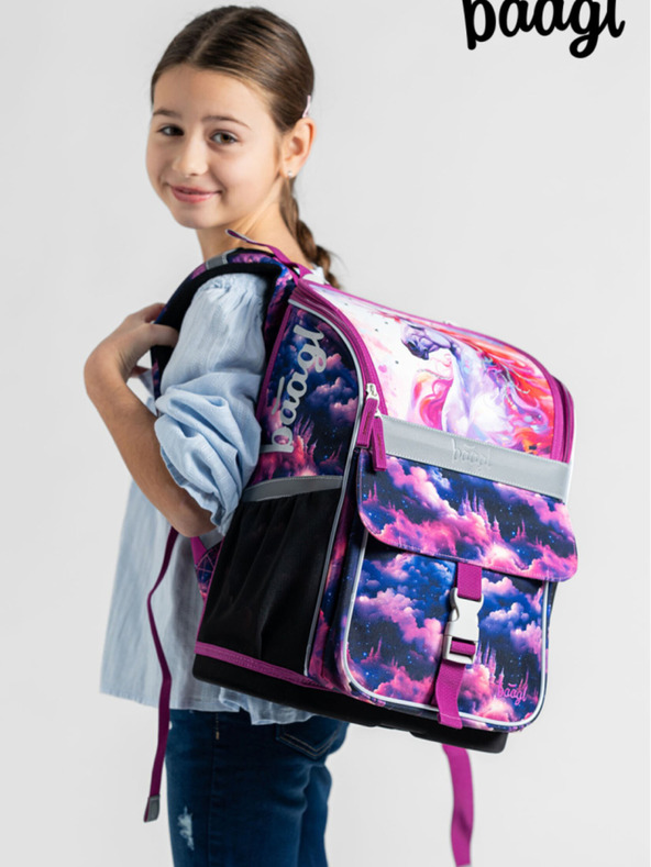 BAAGL  Fialový školní set Zippy  - aktovka, penál, sáček Baagl Jednorožec Království