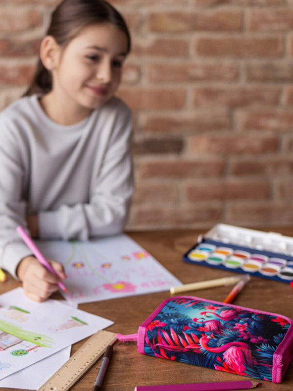 BAAGL  Růžový školní penál jednopatrový Baagl Plameňáci