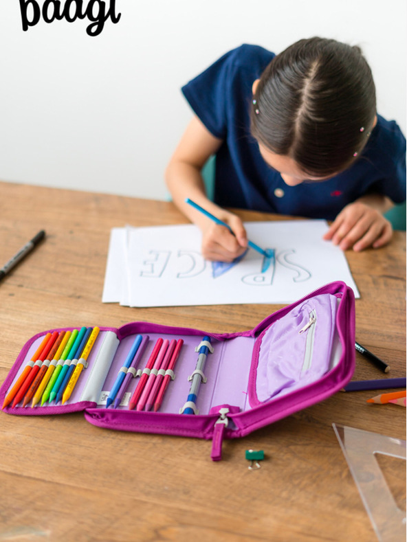 BAAGL  Fialový školní penál jednopatrový Baagl Jednorožec Království