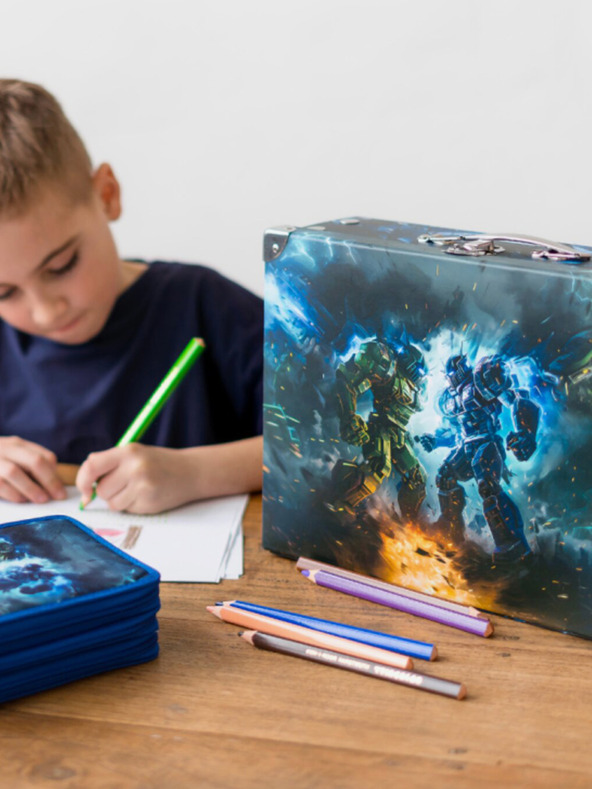 BAAGL  Černý skládací školní kufřík s kováním Baagl Roboti