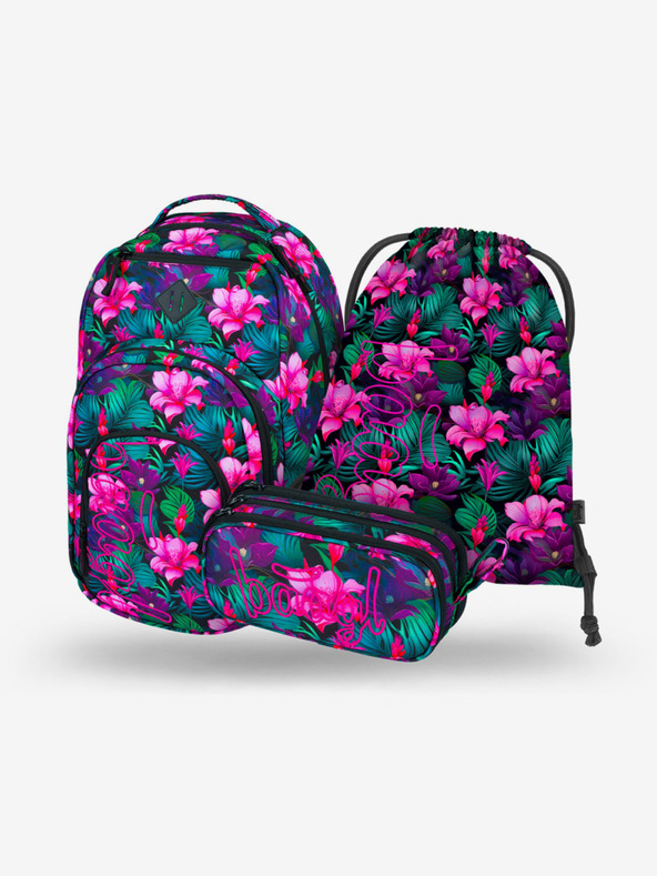 BAAGL  Školní květovaný set - batoh, penál, sáček Baagl Coolmate Paradise