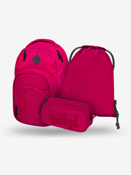 BAAGL  Červený školní set - batoh, penál, sáček Baagl Coolmate Ruby