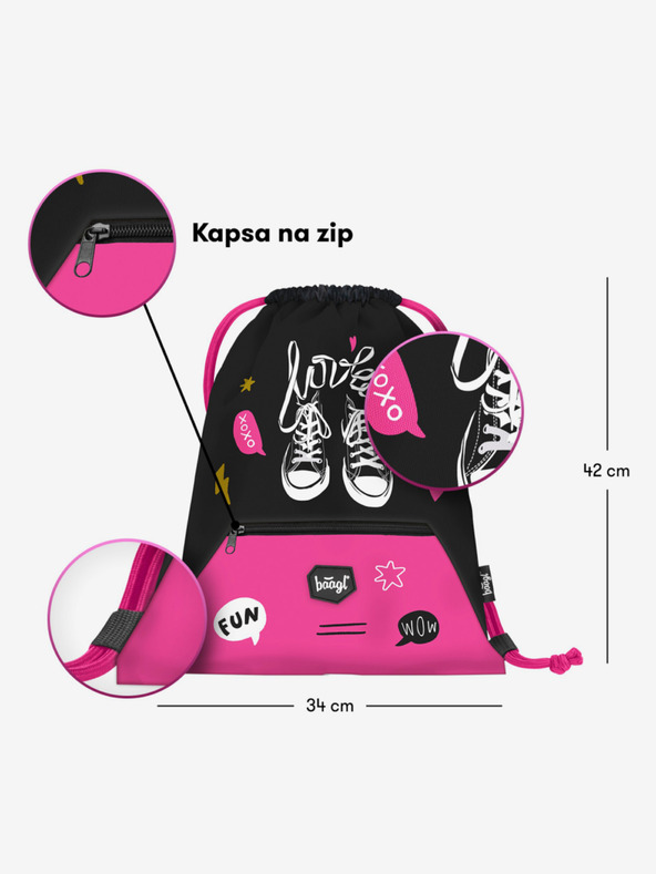 BAAGL  Černý 3 set tenisky: batoh, penál a sáček Baagl