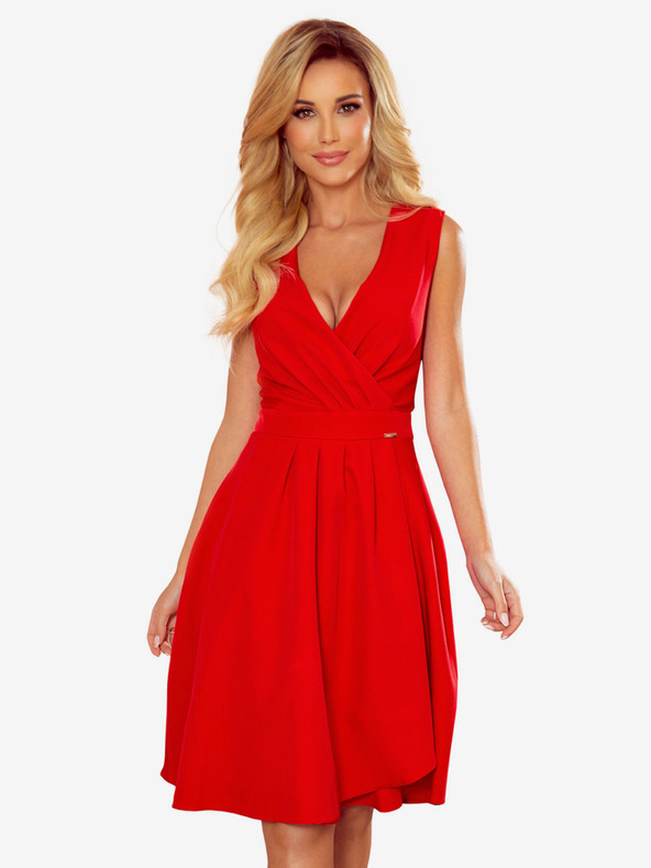 numoco ELLENA elegantní šaty s výstřihem a skládáním - červené Numoco