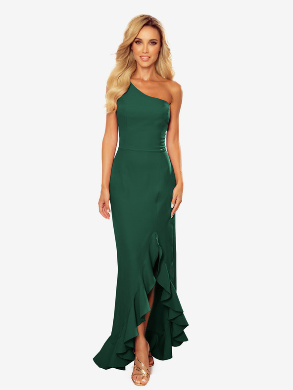 numoco Dlouhé šaty s jedním ramenem - tmavozelený Numoco