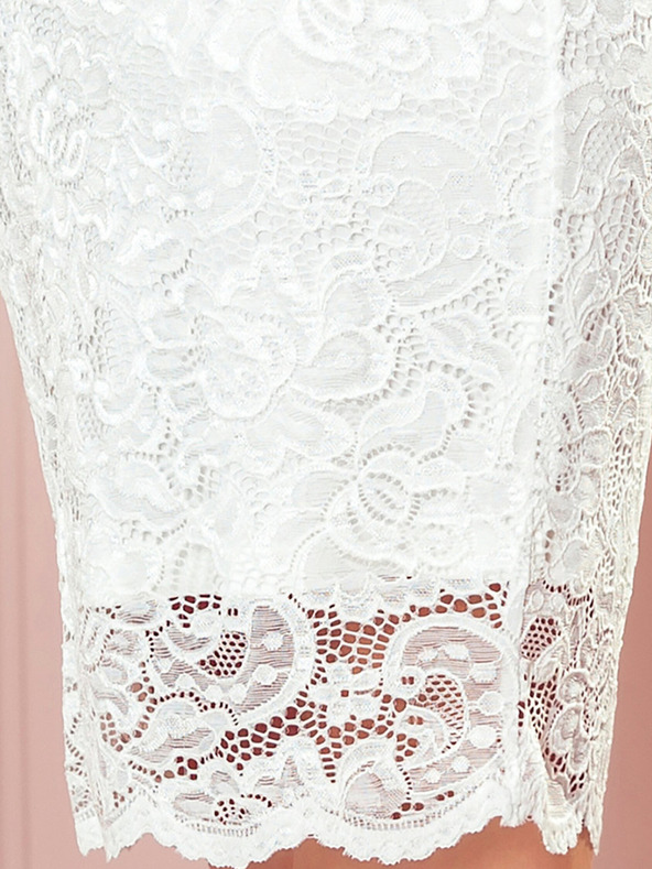 numoco Krajkové šaty s dlouhým rukávem a výstřihem - ECRU Numoco