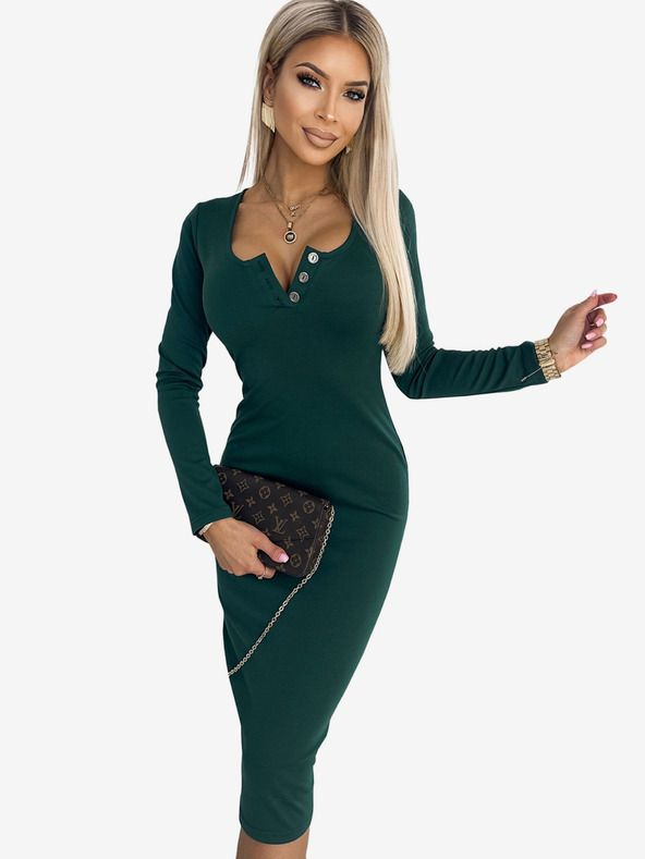 numoco Šaty se třemi knoflíky ve výstřihu - zelené Numoco