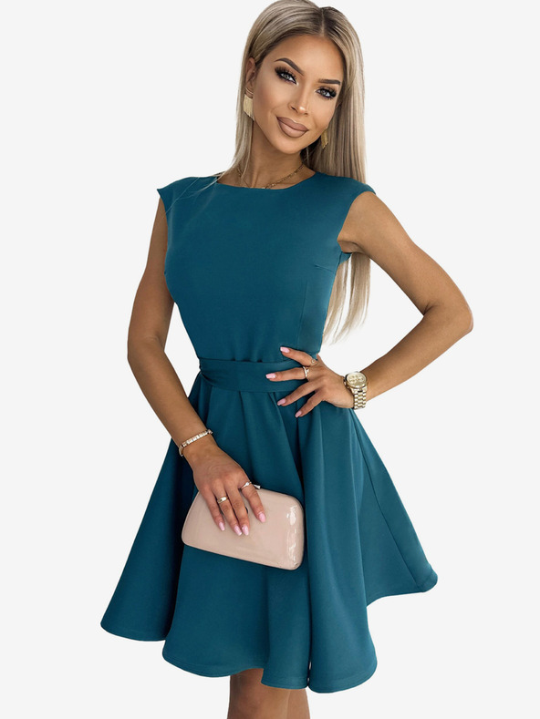 numoco Rozevláté šaty s malými rukávy - barva moře Numoco