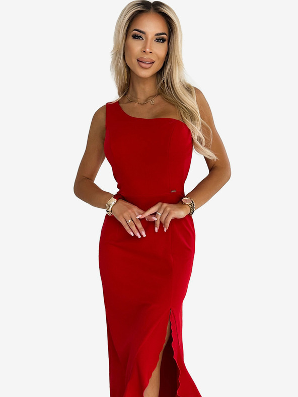 numoco Dlouhé šaty s jedním ramenem - Červené Numoco