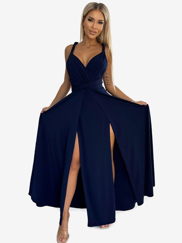 numoco Elegantní dlouhé šaty se zavazováním na mnoho způsobů - tmavě modrá Numoco