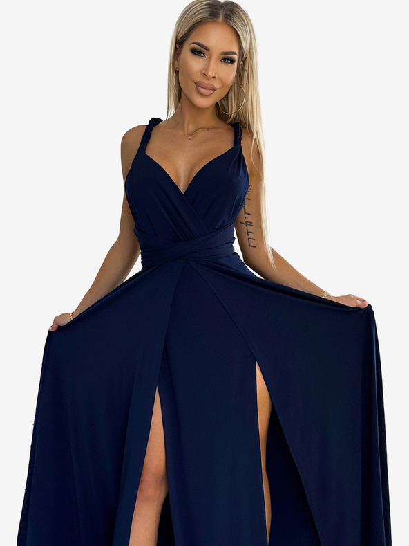 numoco Elegantní dlouhé šaty se zavazováním na mnoho způsobů - tmavě modrá Numoco