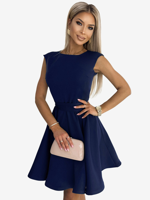 numoco Rozevláté šaty s malými rukávy - tmavě modré Numoco