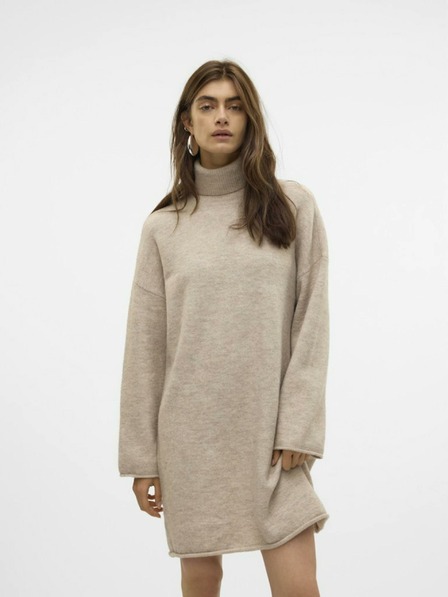 AWARE by VERO MODA Béžové dámské svetrové šaty AWARE by VERO MODA