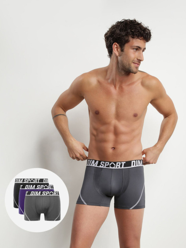 DIM Sada tří sportovních boxerek v šedé, modré a černé barvě DIM SPORT MICROFIBRE BOXER 3x