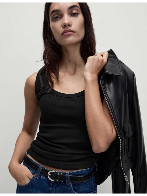 Marks & Spencer Žebrovaný tílkový top s vysokým podílem bavlny, úzký střih Marks & Spencer černá