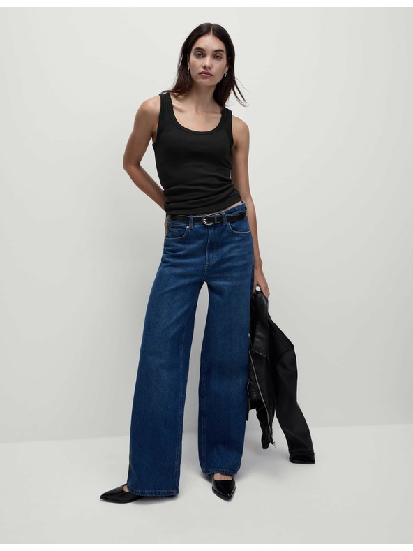 Marks & Spencer Žebrovaný tílkový top s vysokým podílem bavlny, úzký střih Marks & Spencer černá