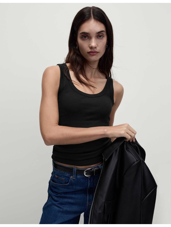 Marks & Spencer Žebrovaný tílkový top s vysokým podílem bavlny, úzký střih Marks & Spencer černá