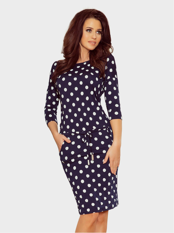 numoco Sportovní šaty se vázáním a kapsami - tmavě modrá + puntíky Numoco