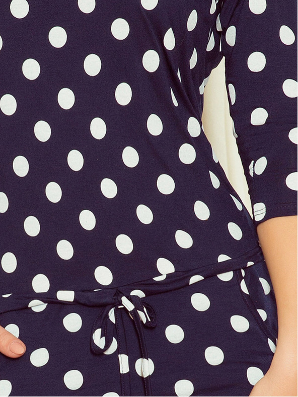 numoco Sportovní šaty se vázáním a kapsami - tmavě modrá + puntíky Numoco