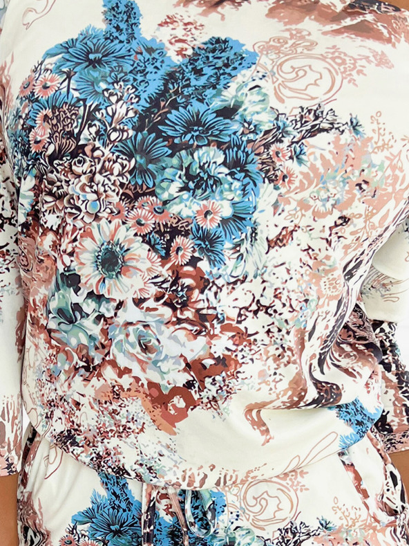 numoco Sportovní šaty s kapsami - béžové a modré květy Numoco