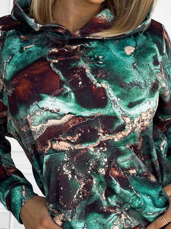 numoco Klokaní mikina s kapucí - tyrkysově hnědý mramor Numoco